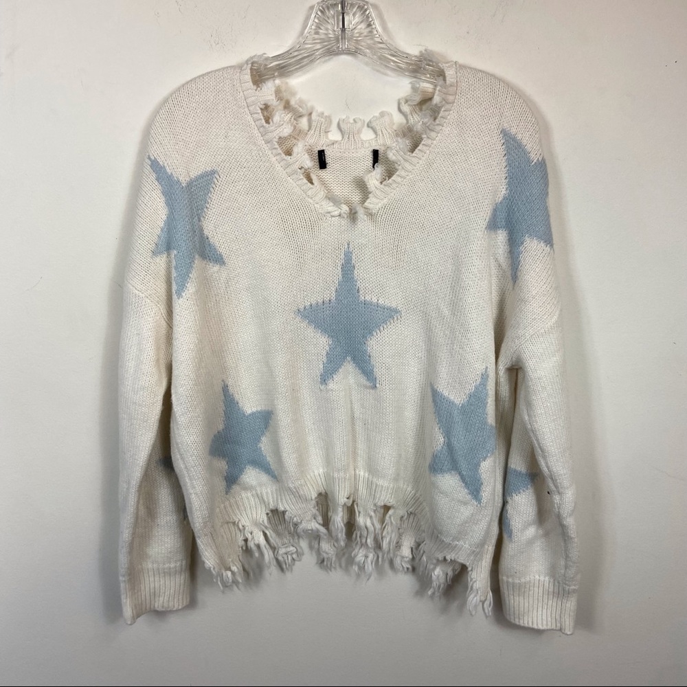 Distressed Stars Cropped Sweater